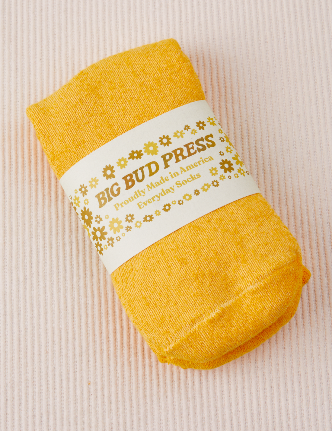 Thick Crew Sock in Sunshine Yellow with packaging
